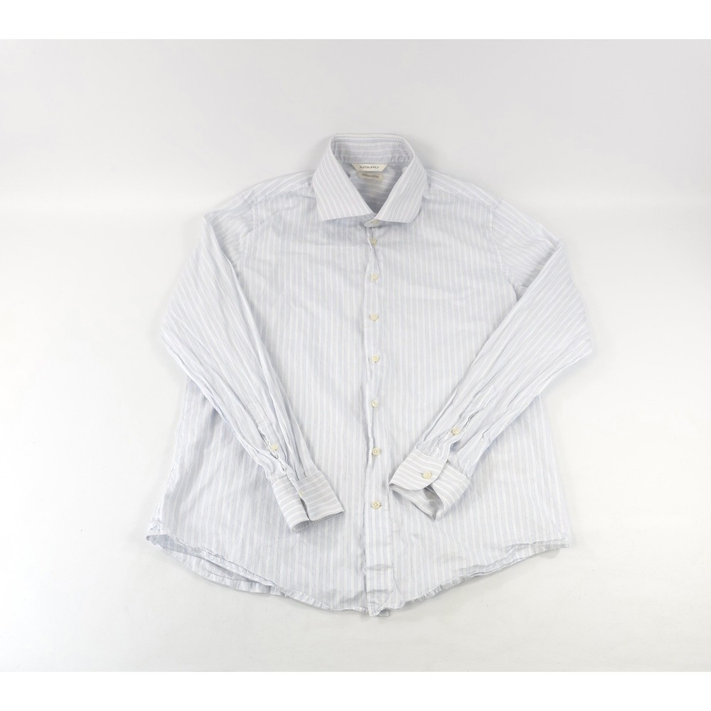 Suitsupply Mens Shirt 16.5 / 42 Slim Fit Striped Egyptian Cotton Long Sleeve